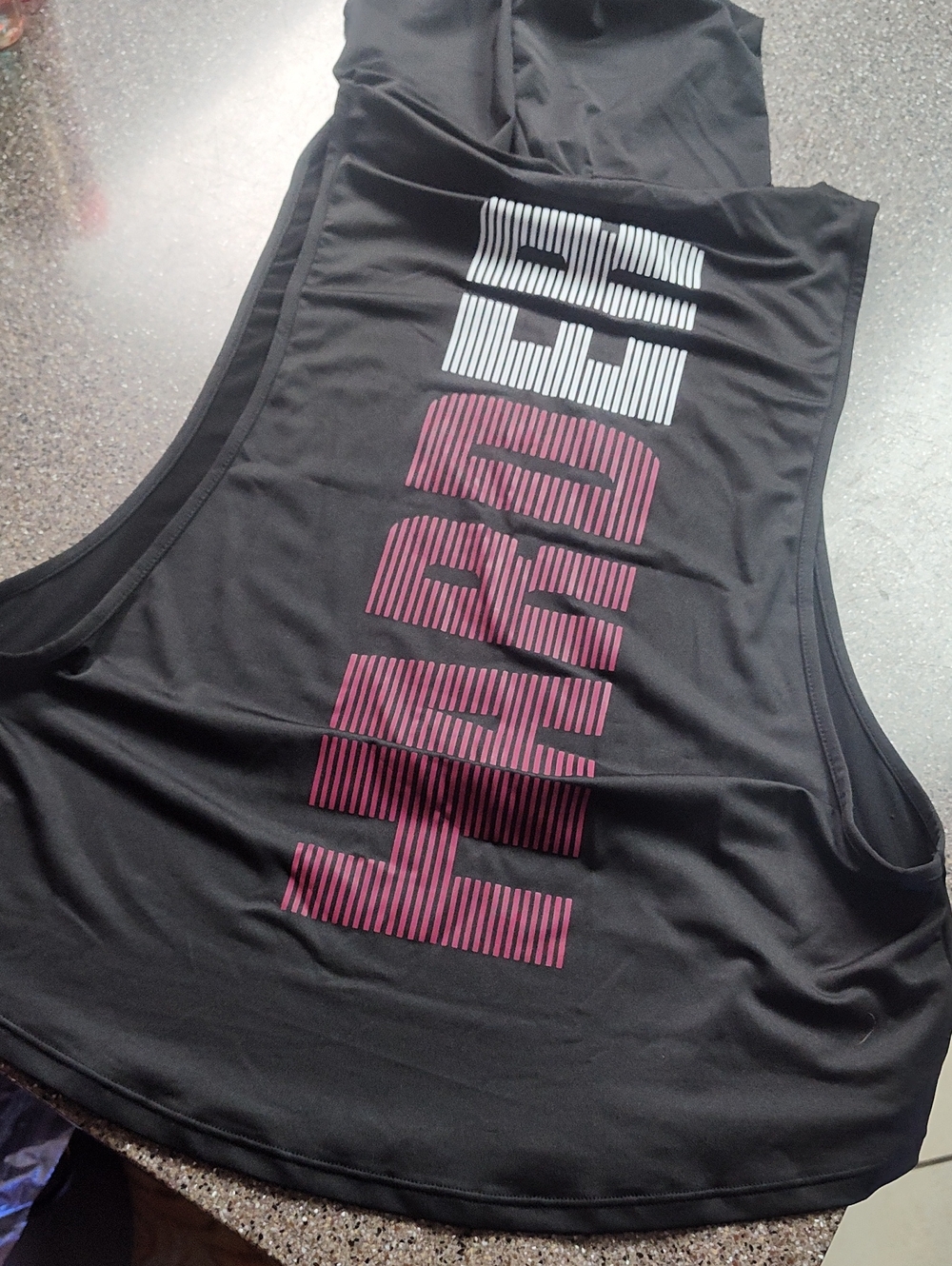 Women's Black Sleeveless Performance Tank with Gradient Stripe Text